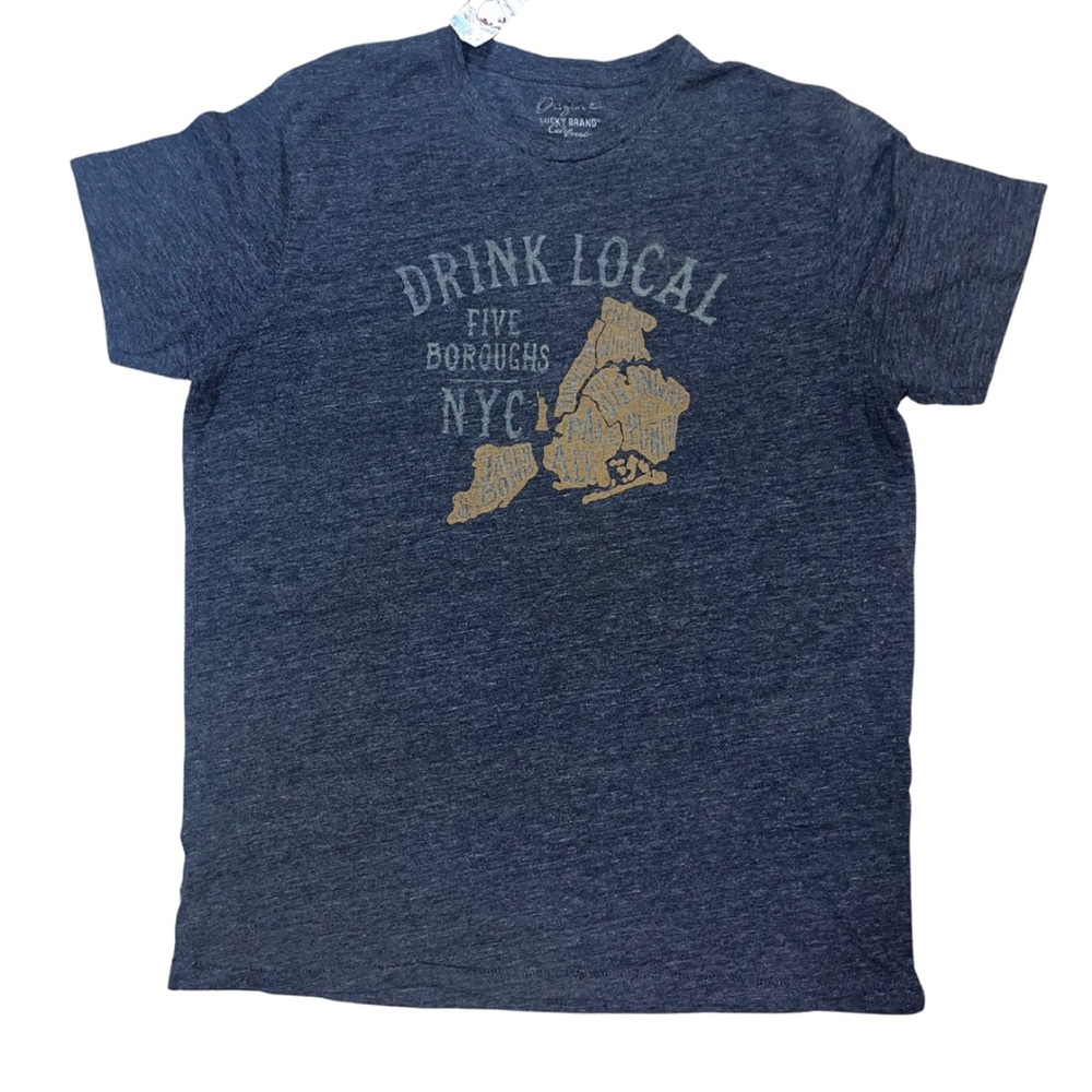 Men’s Lucky Brand California Drink Local Five Boroughs NY Med Grey Tee
